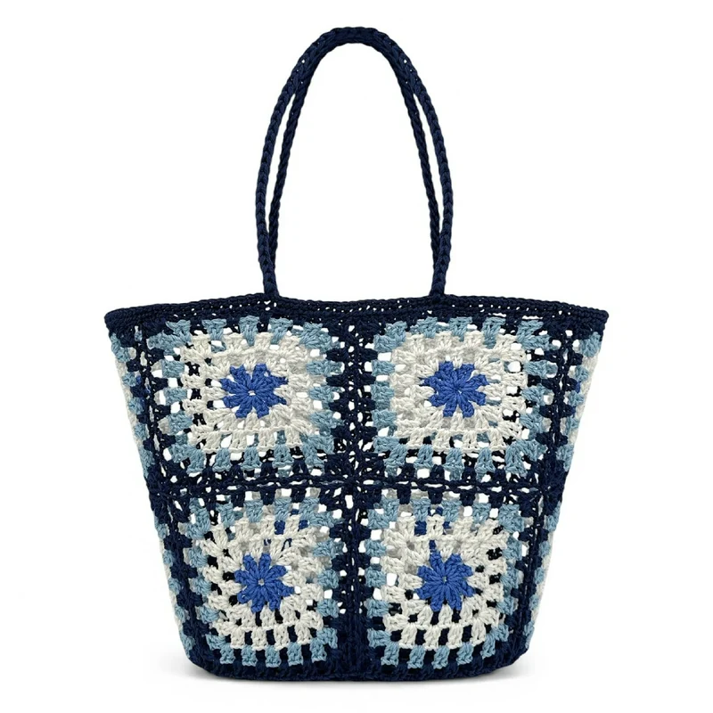 Panier cabas en pur coton GIPSY Bleu denim