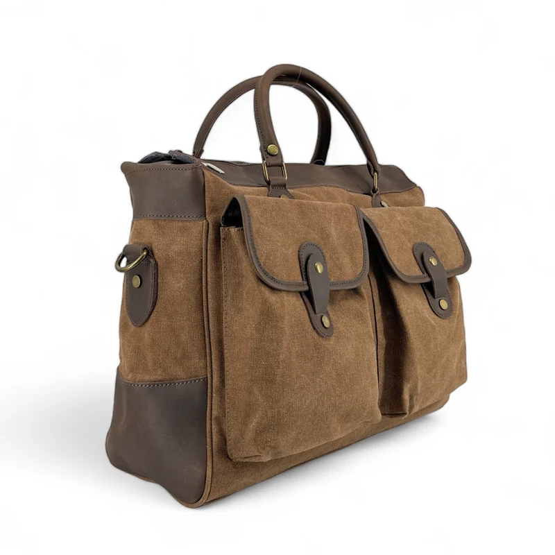 Sac week-end et voyage en cuir et toile AUSTERLITZ Marron camel foncé