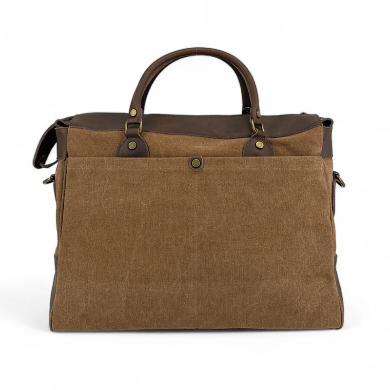 Sac week-end et voyage en cuir et toile AUSTERLITZ Marron camel foncé
