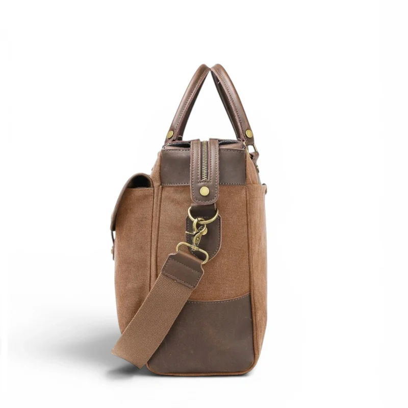 Sac week-end et voyage en cuir et toile AUSTERLITZ Marron camel foncé