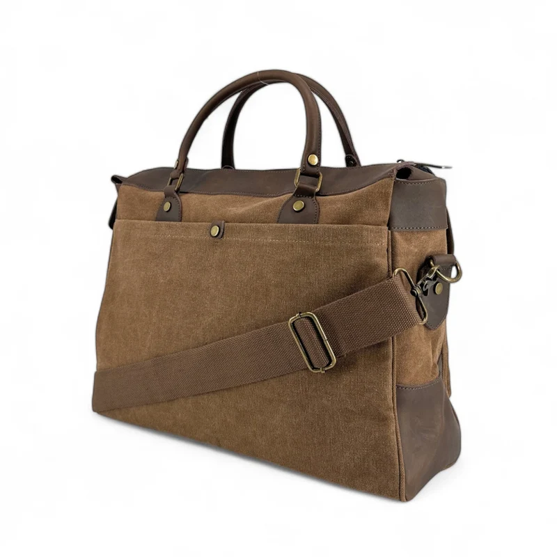 Sac week-end et voyage en cuir et toile AUSTERLITZ Marron camel foncé