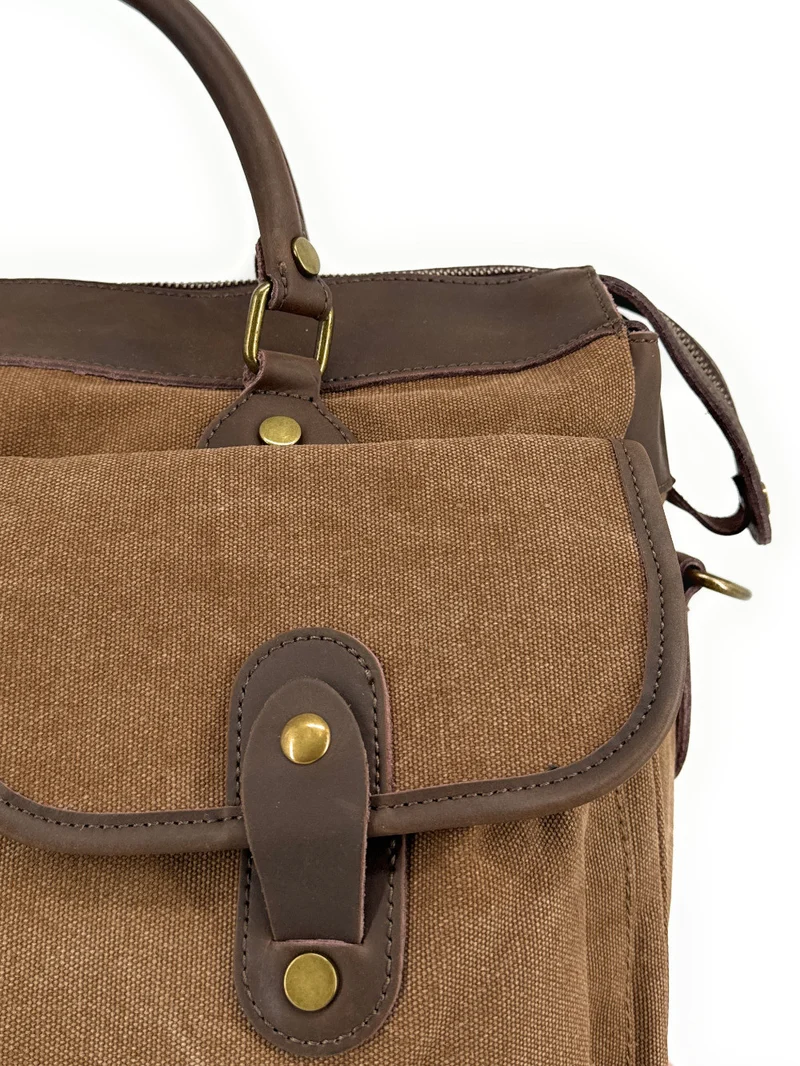 Sac week-end et voyage en cuir et toile AUSTERLITZ Marron camel foncé