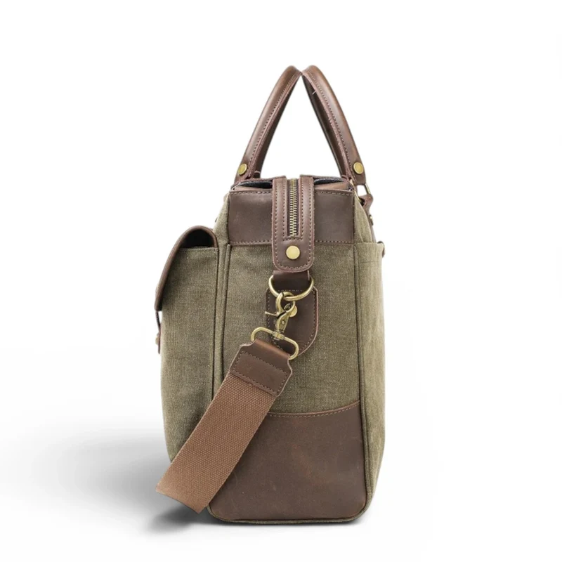 Sac week-end et voyage en cuir et toile AUSTERLITZ Vert olive
