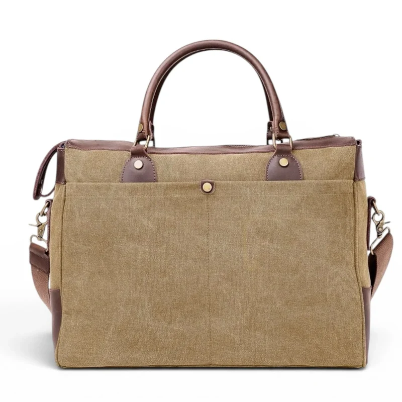 Sac week-end et voyage en cuir et toile AUSTERLITZ Beige foncé