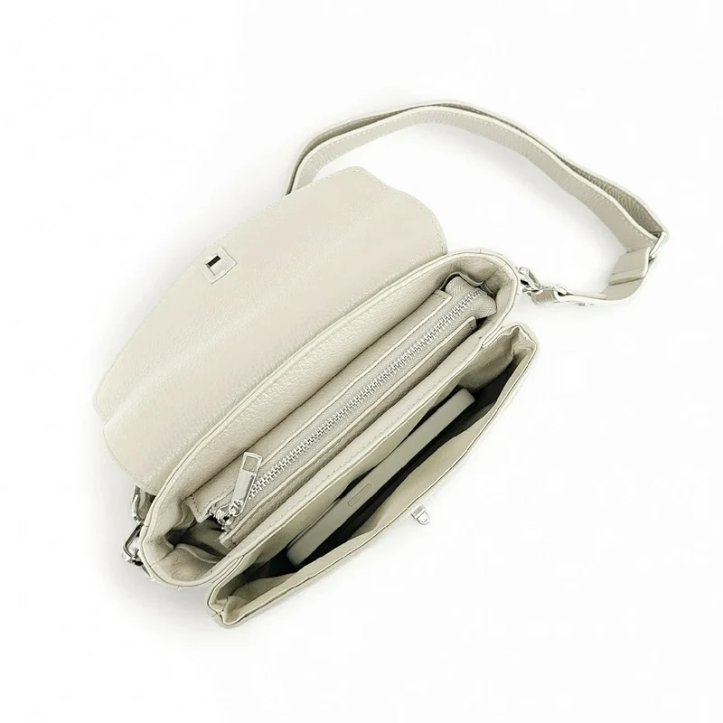 Sac trotteur en cuir grainé BAGGY Beige crème