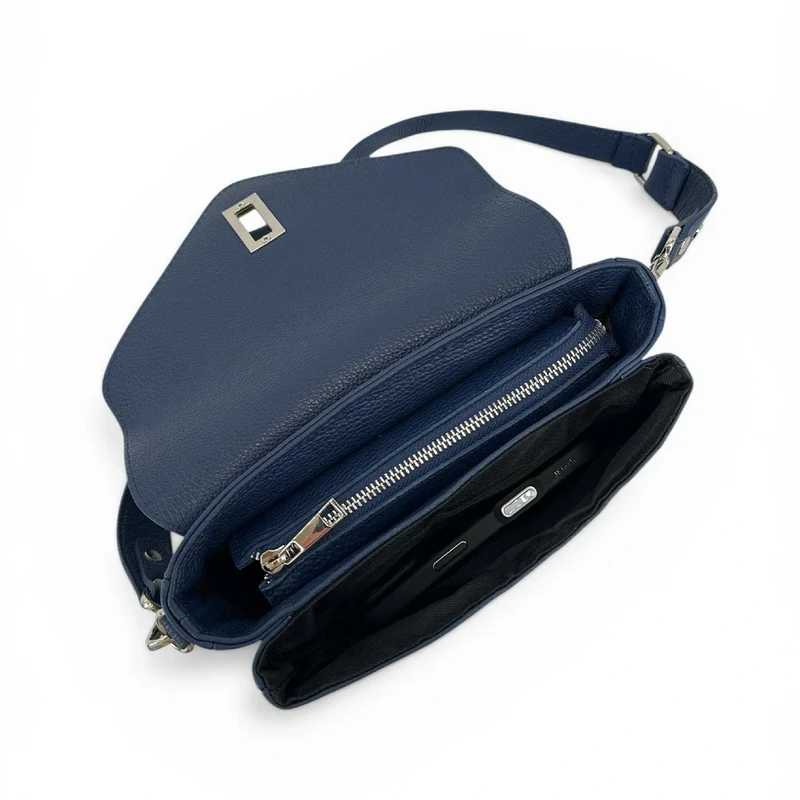 Sac trotteur en cuir grainé BAGGY Bleu marine