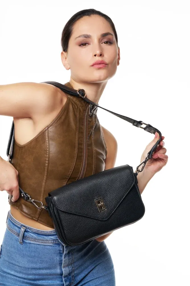 Sac trotteur en cuir grainé BAGGY Noir
