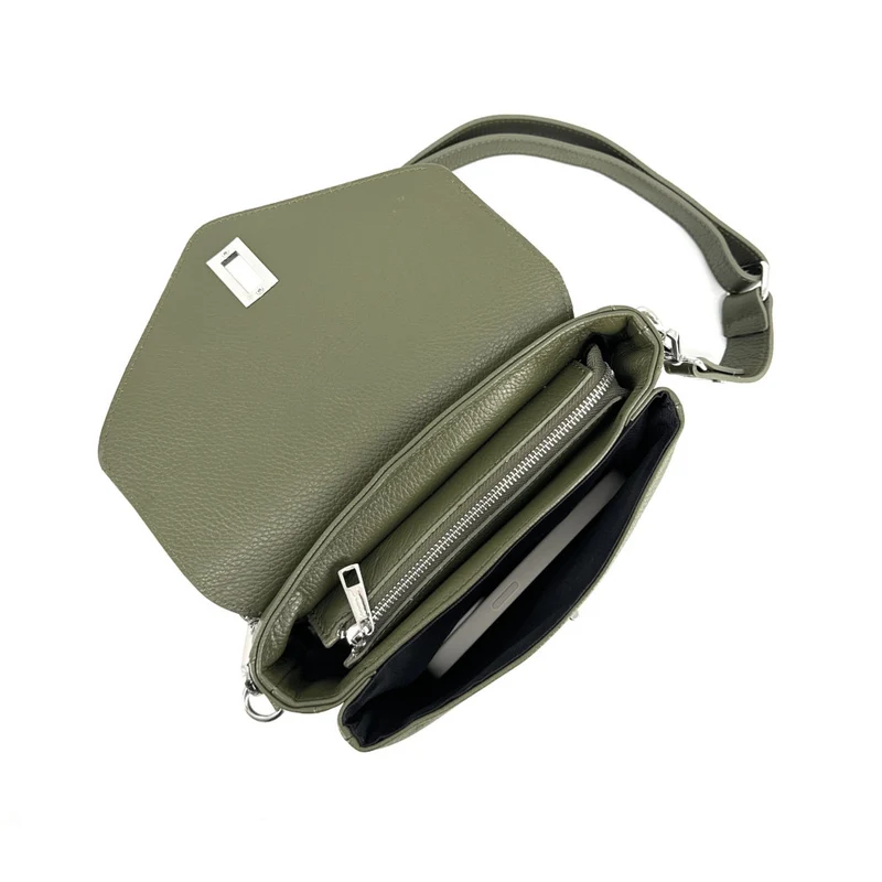 Sac trotteur en cuir grainé BAGGY Vert kaki