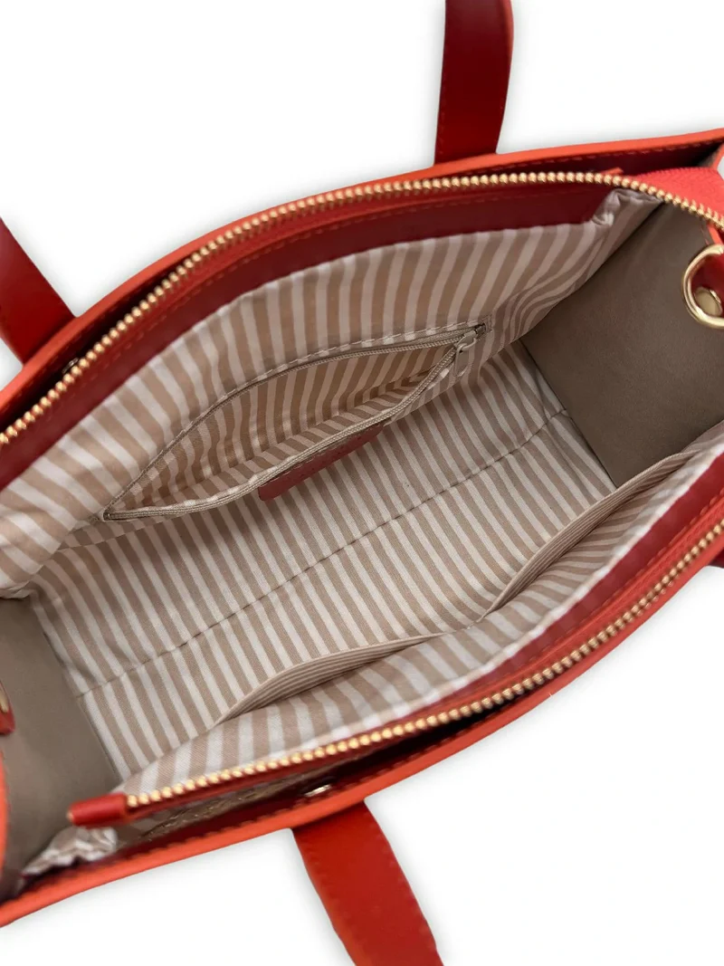 Sac cabas en cuir lisse et rotin THEOLINE Terracotta