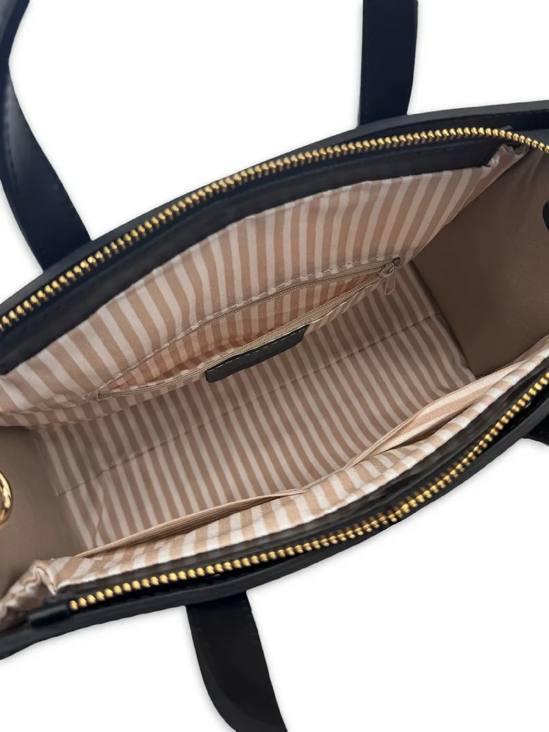 Sac cabas en cuir lisse et rotin THEOLINE Noir