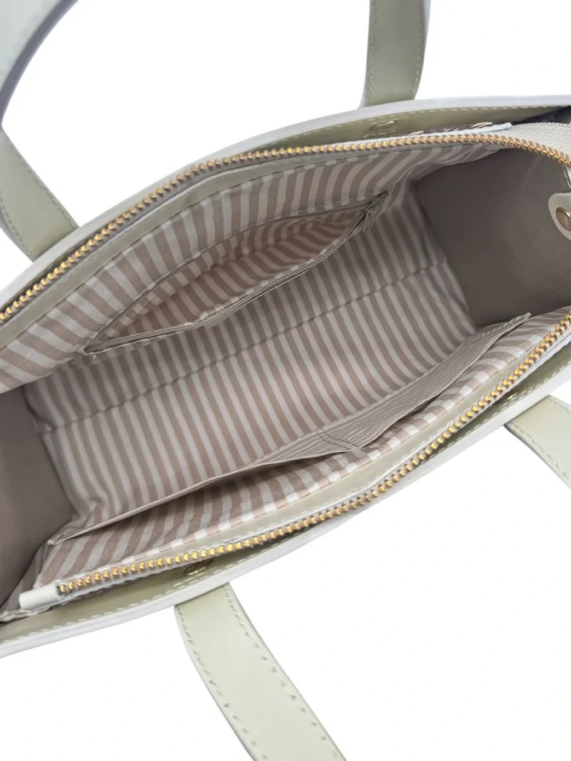 Sac cabas en cuir lisse et rotin THEOLINE Beige crème