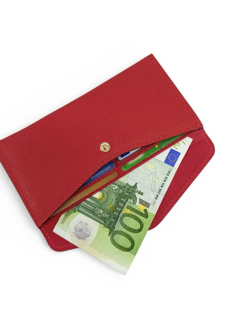 Pochette enveloppe en cuir grainé CLOE Rouge foncé