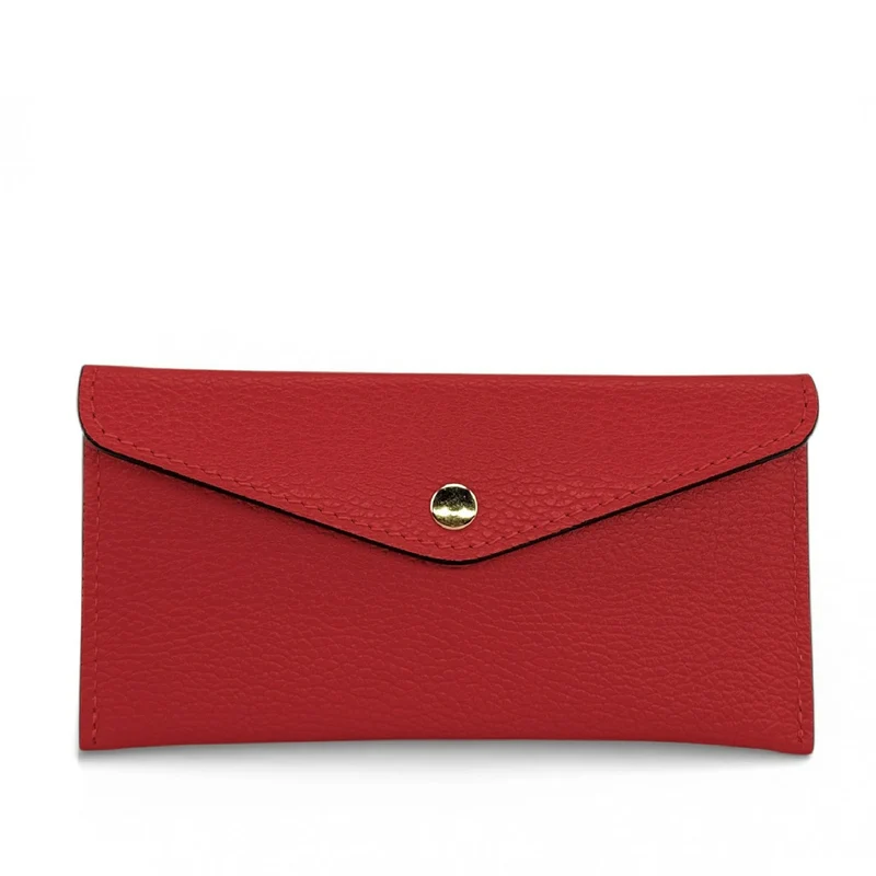 Pochette enveloppe en cuir grainé CLOE Rouge foncé
