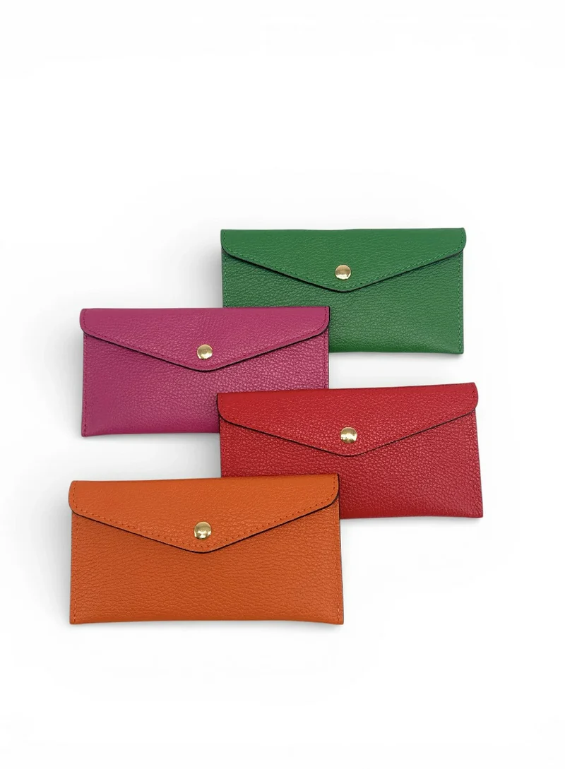 Pochette enveloppe en cuir grainé CLOE Vert anglais