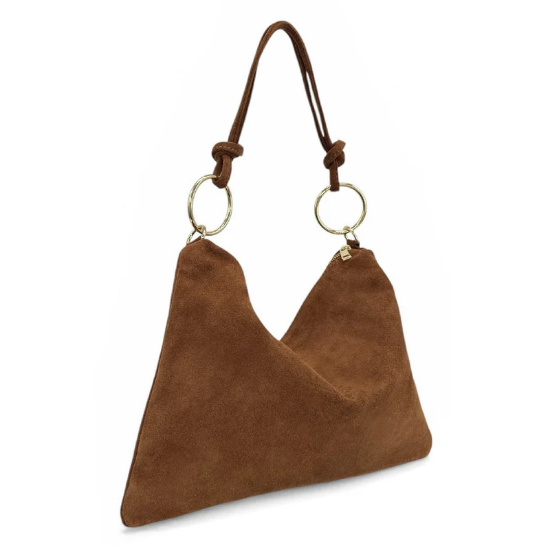 Sac pochette Hobo en daim SOA Marron cannelle