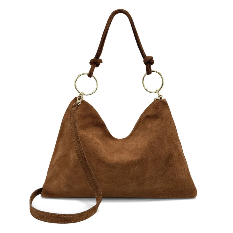 Sac pochette Hobo en daim SOA Marron cannelle