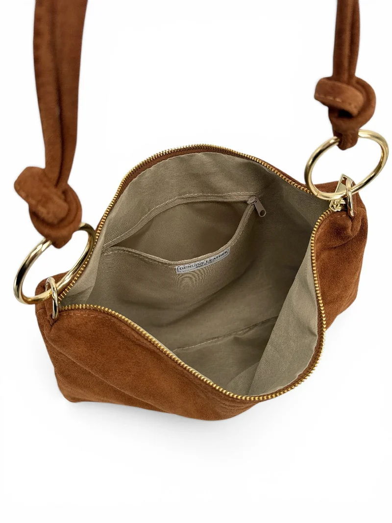 Sac pochette Hobo en daim SOA Marron cannelle