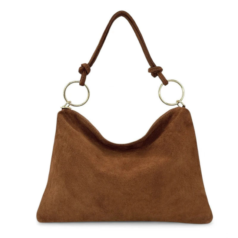 Sac pochette Hobo en daim SOA Marron cannelle