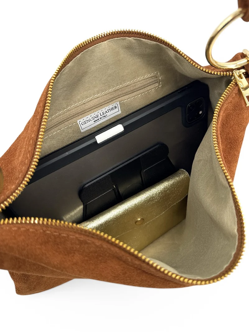 Sac pochette Hobo en daim SOA Marron cannelle