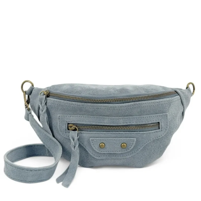 Sac banane en daim LOUKA Bleu pastel
