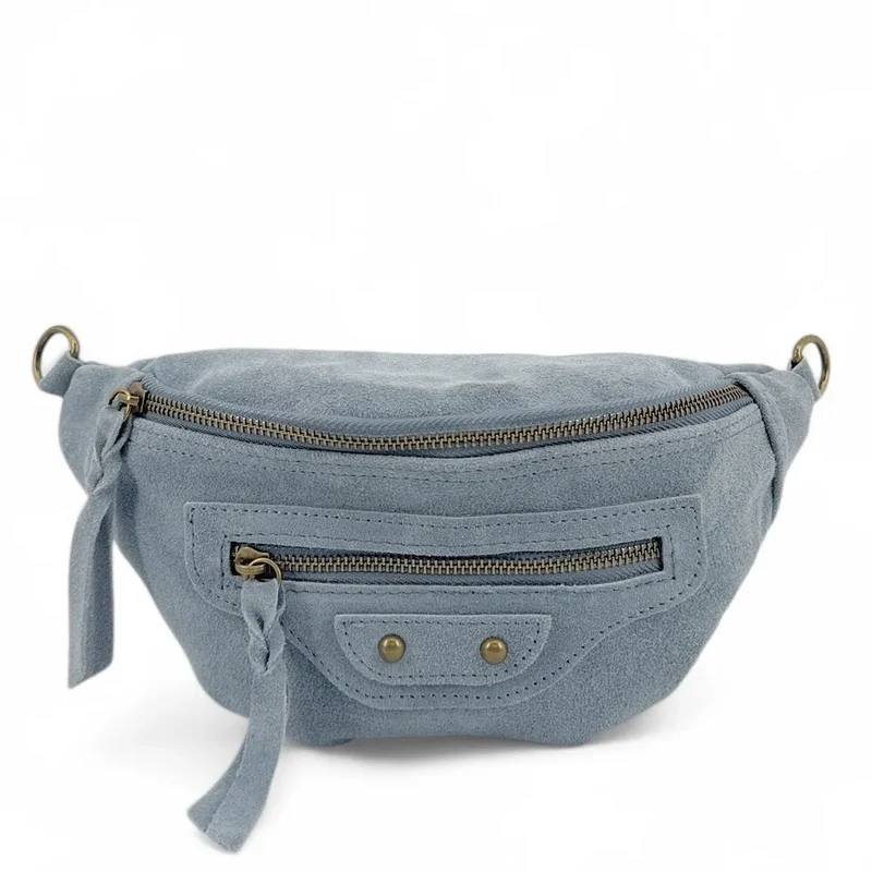 Sac banane en daim LOUKA Bleu pastel