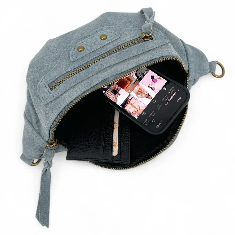 Sac banane en daim LOUKA Bleu pastel