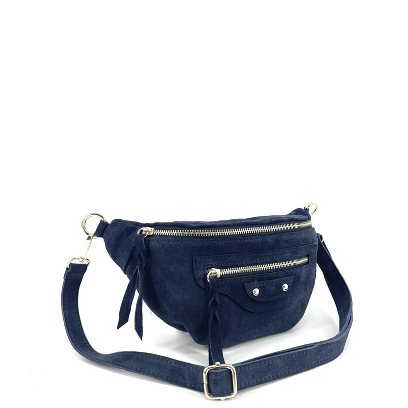 Sac banane en daim LOUKA Bleu marine