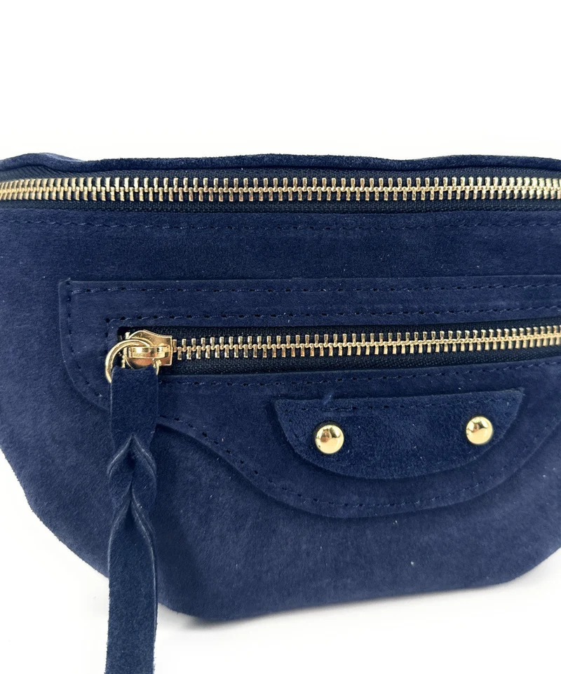 Sac banane en daim LOUKA Bleu marine