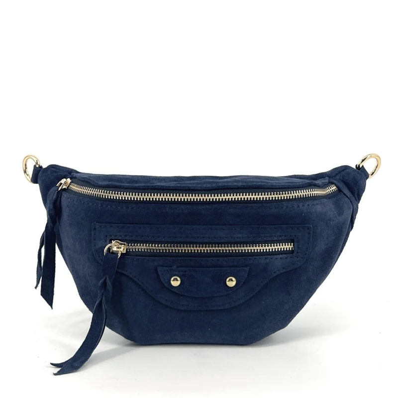 Sac banane en daim LOUKA Bleu marine