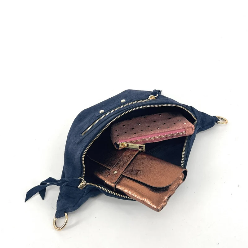 Sac banane en daim LOUKA Bleu marine
