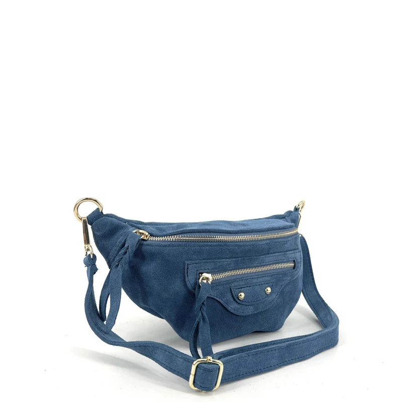 Sac banane en daim LOUKA Bleu denim