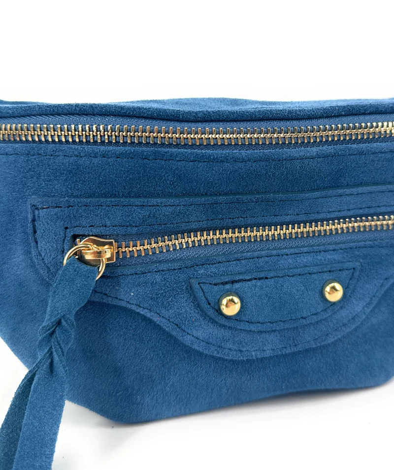 Sac banane en daim LOUKA Bleu denim