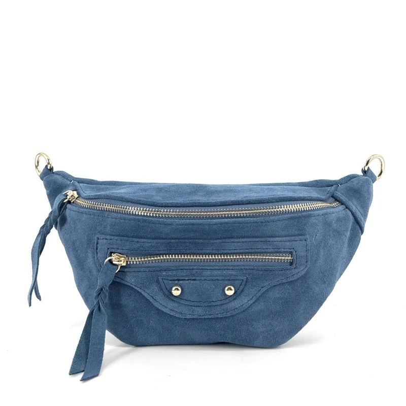 Sac banane en daim LOUKA Bleu denim