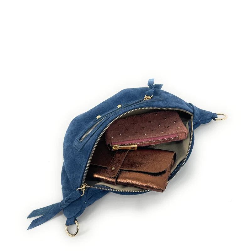 Sac banane en daim LOUKA Bleu denim