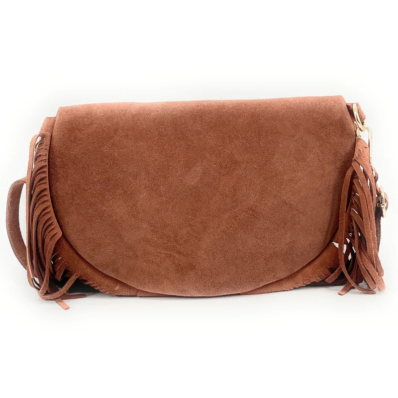 Sac banane en daim à franges LOU RODEO Rose blush
