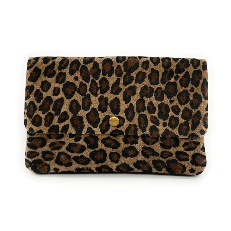 Sac pochette en daim à motif MAELIA JUNGLE Léopard taupe foncé