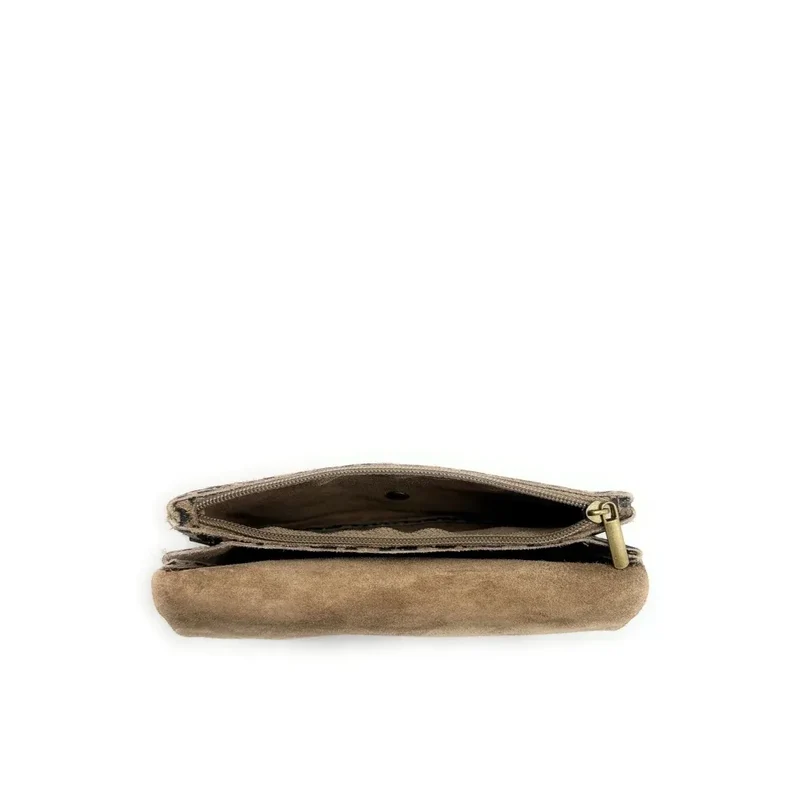 Sac pochette en daim à motif MAELIA JUNGLE Léopard taupe foncé