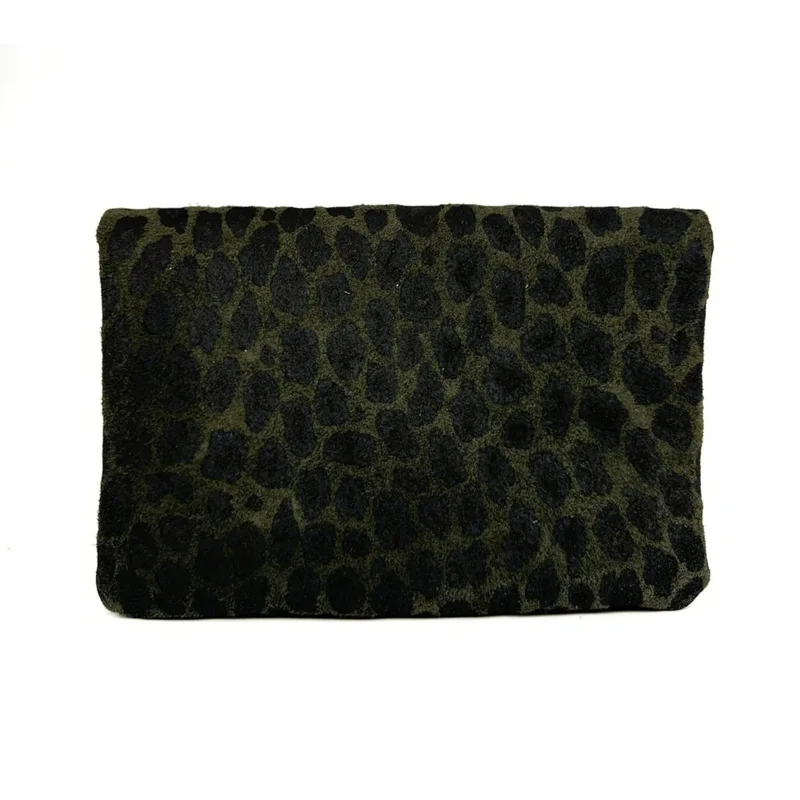 Sac pochette en daim à motif MAELIA JUNGLE Léopard kaki