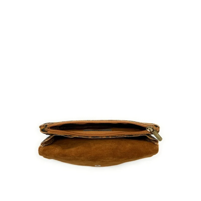 Sac pochette en daim à motif MAELIA JUNGLE Léopard camel
