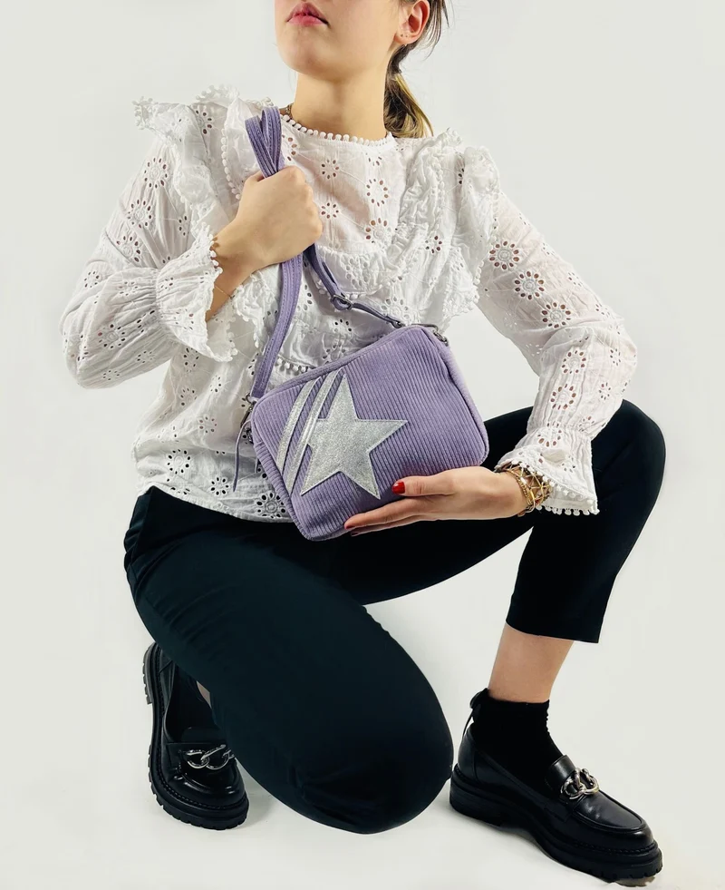 Sac à bandoulière en daim SILVER STAR Lilas