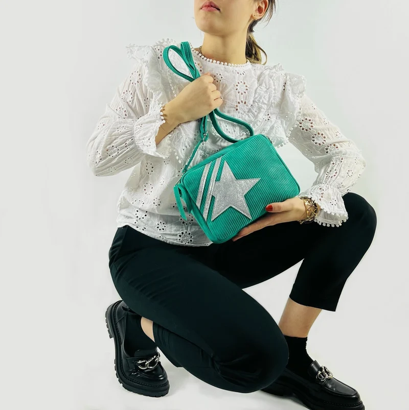 Sac à bandoulière en daim SILVER STAR Vert menthe