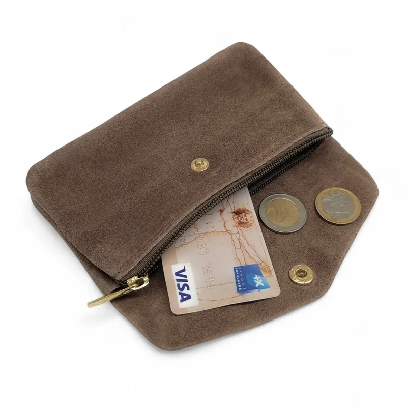 Pochette porte-monnaie en daim COMPO SUEDE Taupe foncé