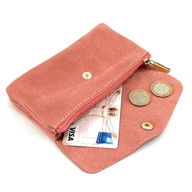 Pochette porte-monnaie en daim COMPO SUEDE Rose saumon
