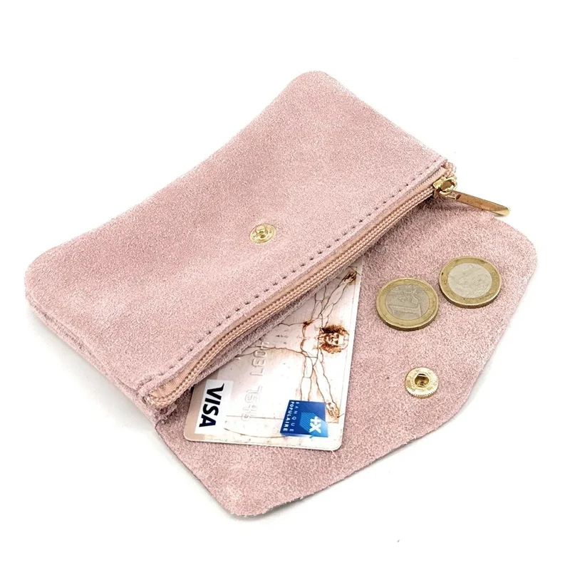 Pochette porte-monnaie en daim COMPO SUEDE Rose pâle