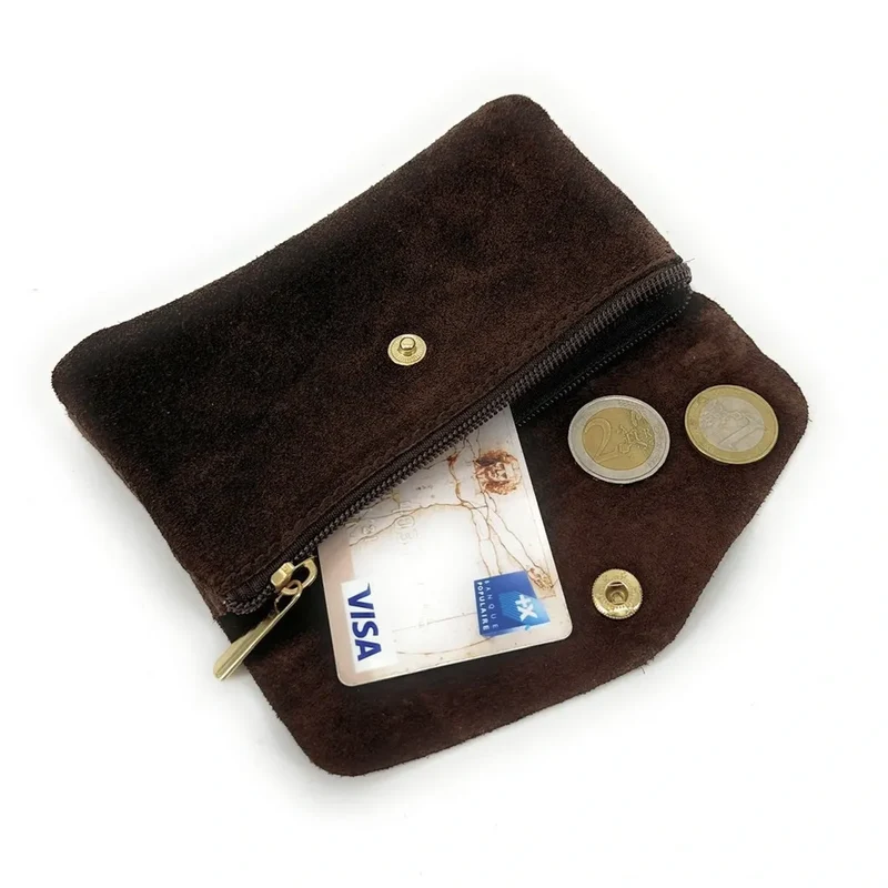 Pochette porte-monnaie en daim COMPO SUEDE Marron chocolat