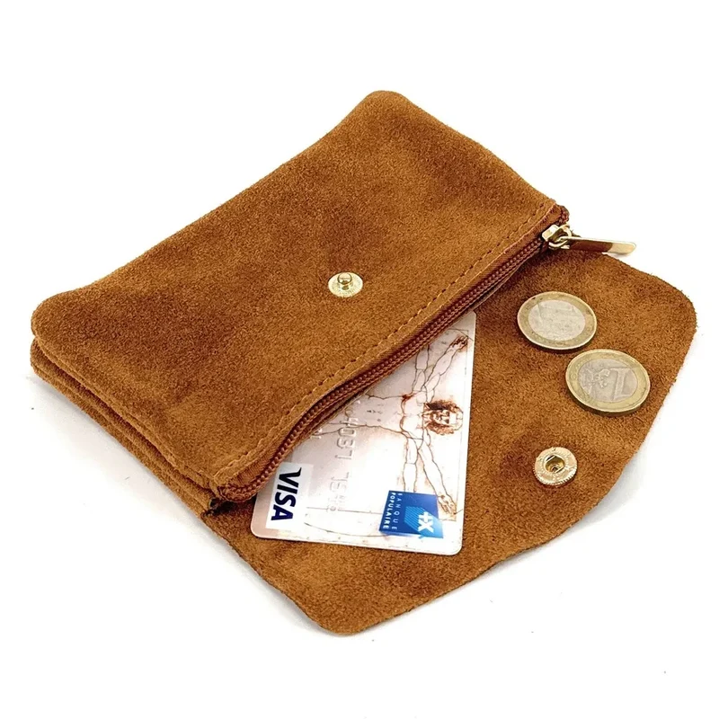 Pochette porte-monnaie en daim COMPO SUEDE Marron camel