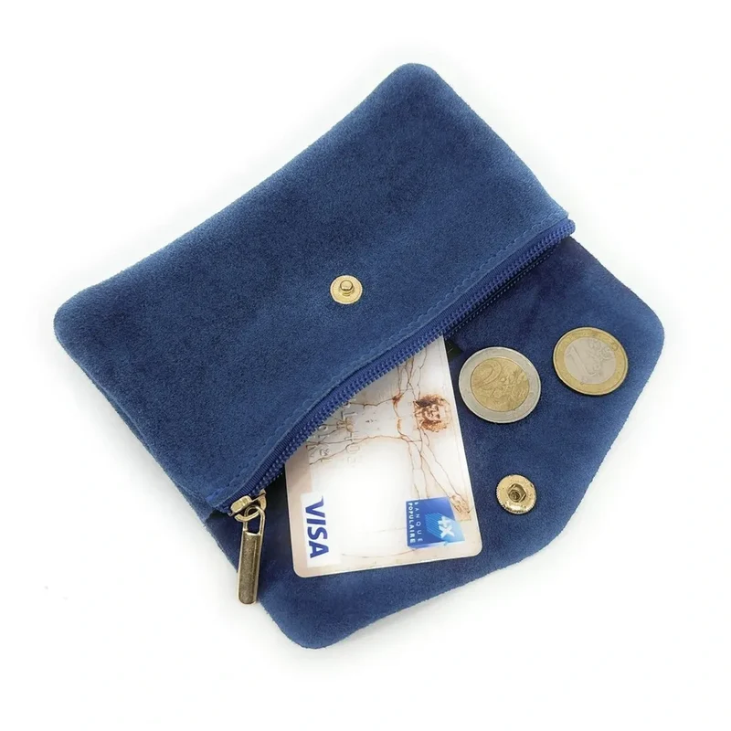 Pochette porte-monnaie en daim COMPO SUEDE Bleu denim