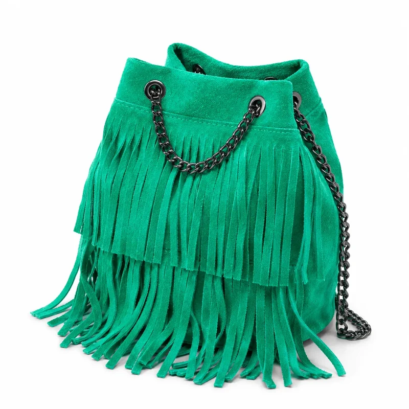 Sac à main à franges en daim TADI Vert menthe