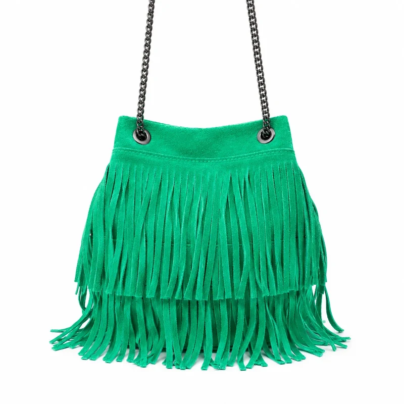 Sac à main à franges en daim TADI Vert menthe