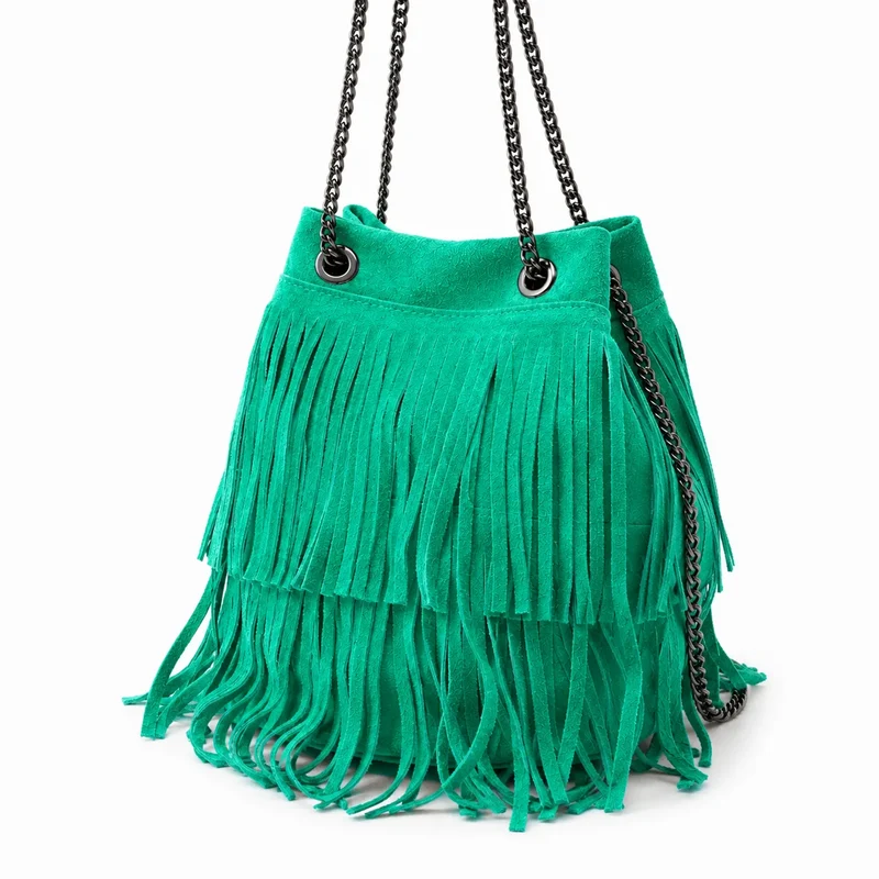 Sac à main à franges en daim TADI Vert menthe